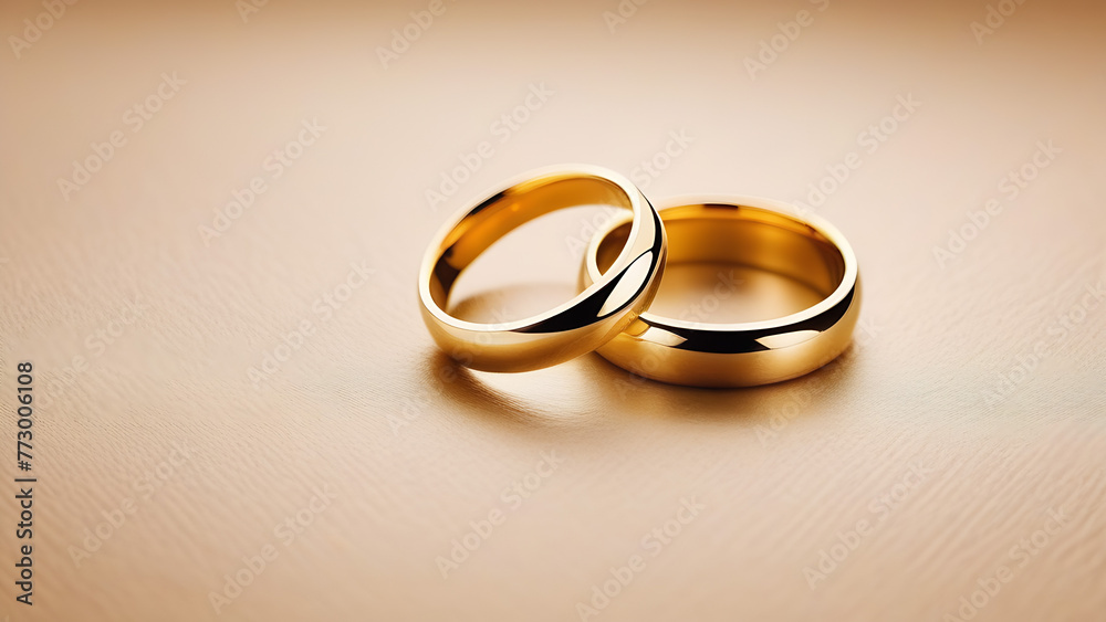 Two minimalistic wedding rings on a beige background Two minimalistic wedding rings on a beige background