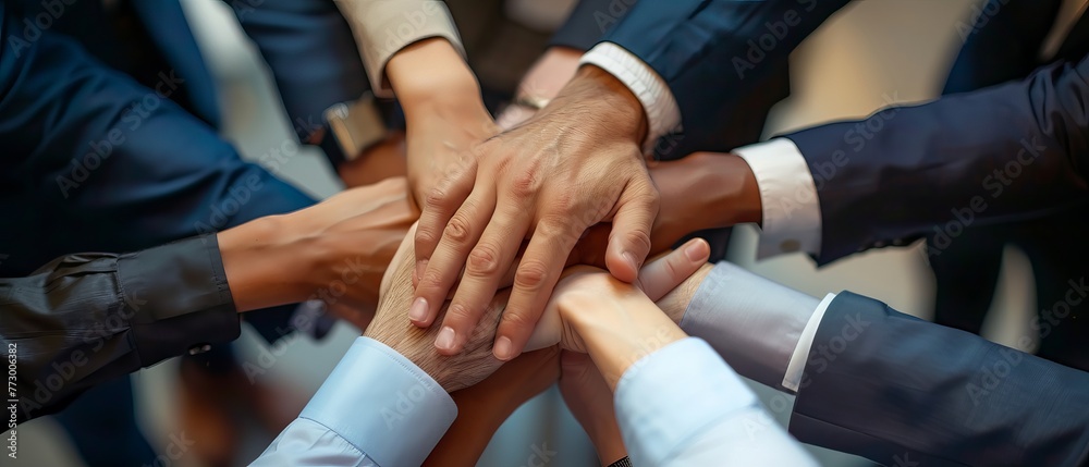 Diverse team uniting for success: collaborative hands-on approach in a business startup environment Diverse team uniting for success: collaborative hands-on approach in a business startup environment
