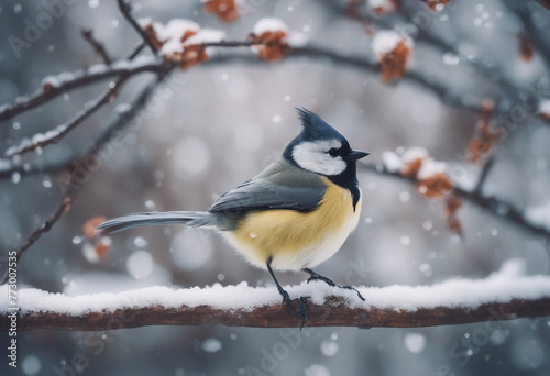 Bird (great titmouse) in winter time