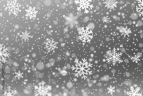 Abstract winter background, falling snowflakes overlay effect, white snow texture on transparent, digital illustration
