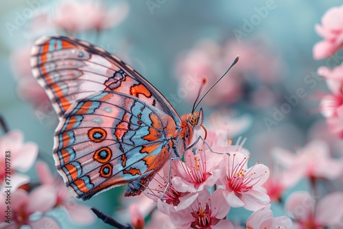 A Vibrant Butterfly in a Pink Flower Garden Generative AI