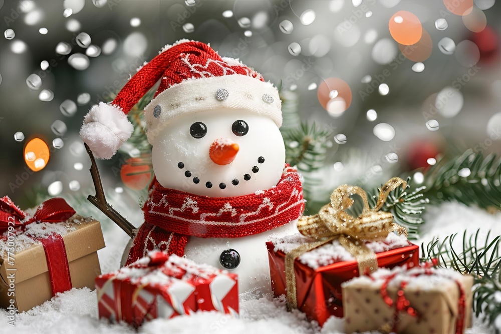 Adorable Snowman with Gifts, Spreading Christmas Cheer and Joy for the Holiday Season