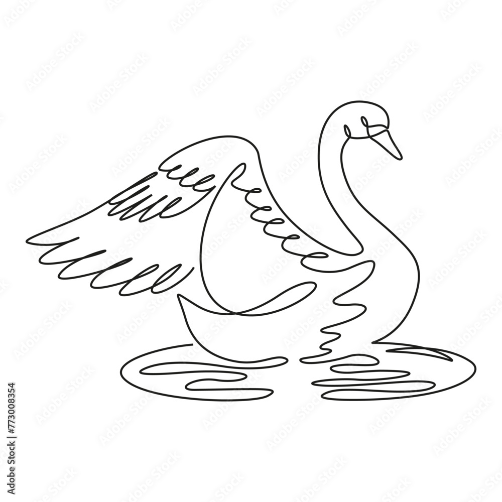 Obraz premium Swan one line image. Swans outline icon. Minimalistic contour drawing on a white background.