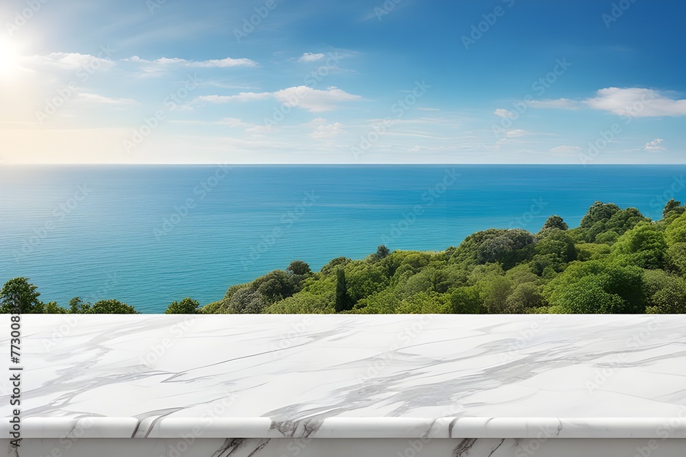 wide white marble table top with sea view wide white marble table top with sea view