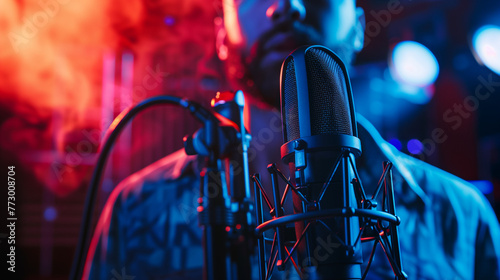 close up of a microphone with a singer
