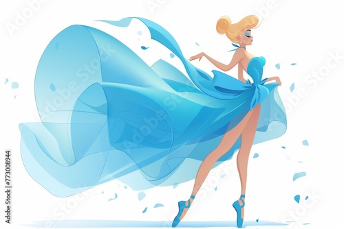 Grace in Blue: Minimalistic Illustration of a Blonde Ballerina Generative Ai