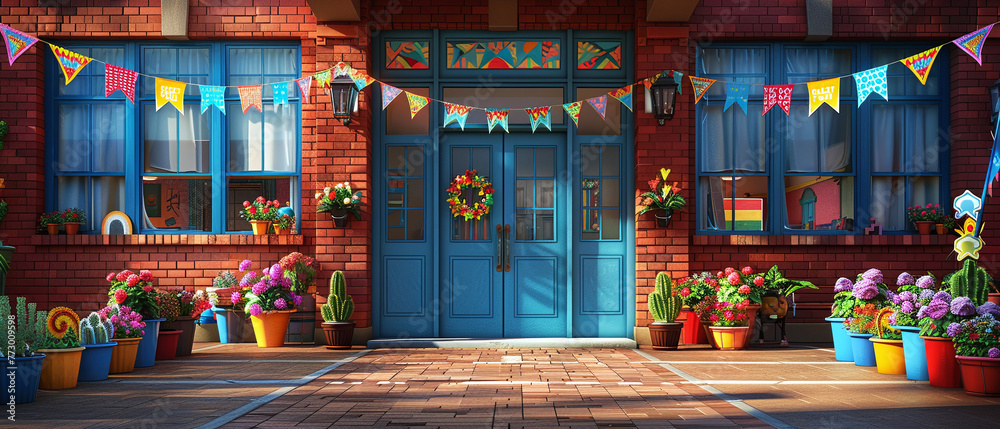 Colorful Home Entrance Decorated for Celebration