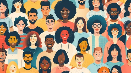 Global unity: diverse group of European, Asian, and American individuals - illustration of worldwide inclusivity and cultural variety