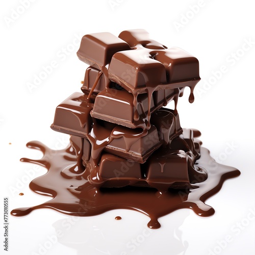 a stack of chocolate bars with liquid on top