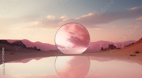 a pink circle in the middle of a desert © Nicolae