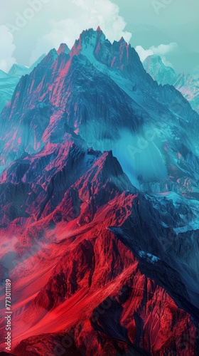 Surreal mountain landscape with vibrant colors