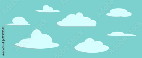 Set of cartoon clouds. Curvy round shapes, got glares and shadows. Vector illustration. 