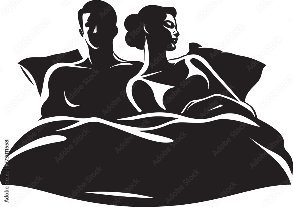 Snuggle Symbolism Couple on Bed Logo Warmth Emblem Bed Vector Symbol