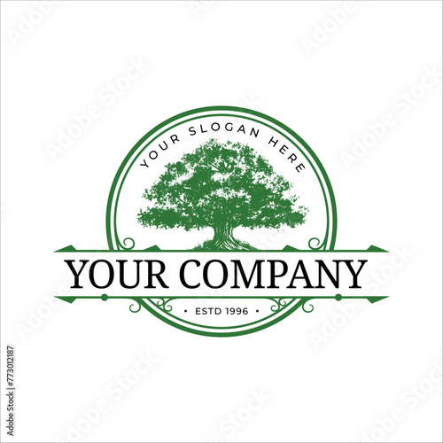 Oak Tree Hand Drawn Vintage Logo