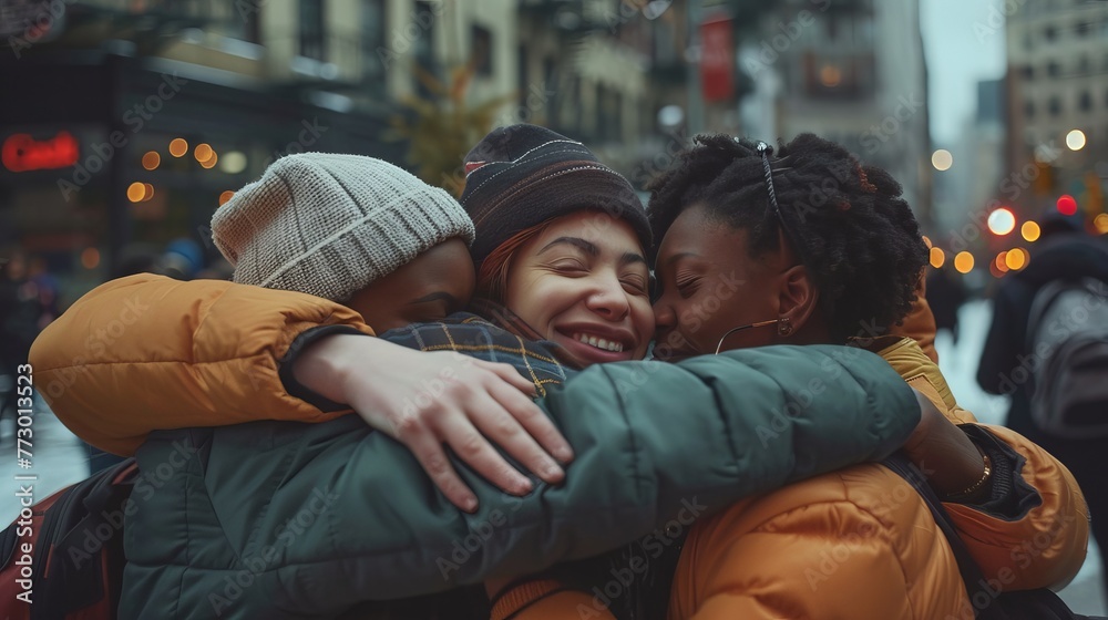 United in support: diverse group embracing solidarity and friendship at community gathering United in support: diverse group embracing solidarity and friendship at community gathering