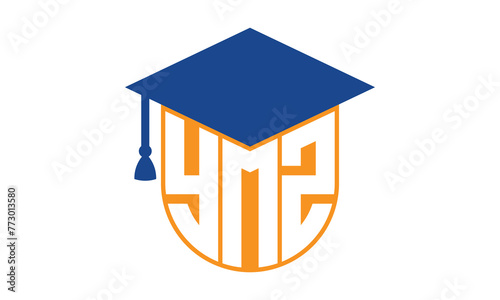 YMZ initial letter academic logo design vector template. school college logo, university logo, graduation cap logo, institute logo, educational logo, library logo, teaching logo, book shop, varsity