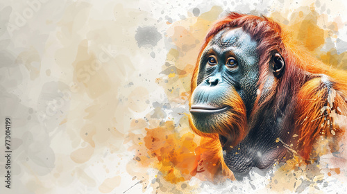 endangered specie of monkey orangutan, Earth Day or World Wildlife Day concept. Save our planet, protect green nature and endangered species, biological diversity theme	
 photo