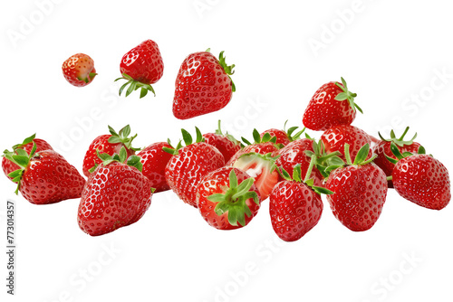 Falling fresh strawberries in motion, png isolated on transparent background, clipart, cutout.