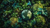 Artistic representation of earth surrounded by foliage