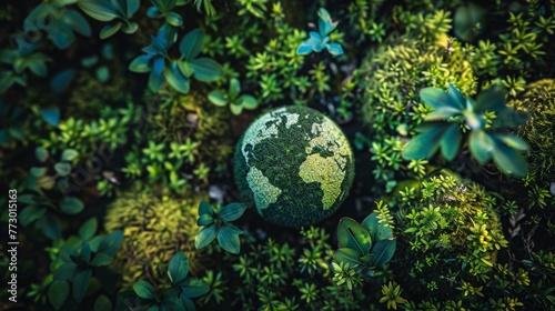 Artistic representation of earth surrounded by foliage