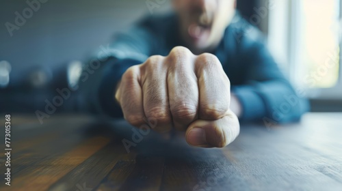 A person slamming their hand down on a table in frustration, expressing anger. 