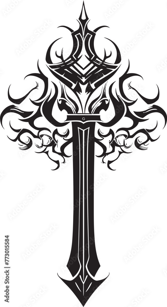 Elven Elite Fantasy Sword Iconic Mystic Mayhem Sword Emblem Design