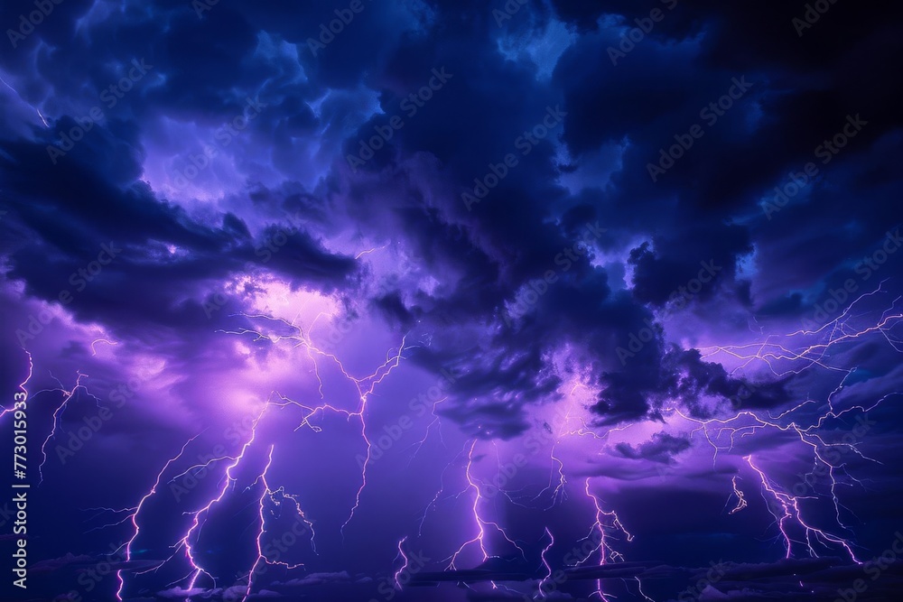 Dramatic stormy sky with multiple cloud-to-ground lightning strikes, extreme weather, thunderstorm, nature photography Dramatic stormy sky with multiple cloud-to-ground lightning strikes, extreme weather, thunderstorm, nature photography