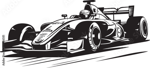 Speed Symphony Formula One Emblem Design Turbo Thrust F1 Car Vector Icon