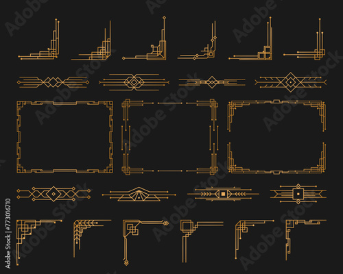 Set of Art Deco dividers and headings. Creative template in 1920s style for your design. Vector illustration