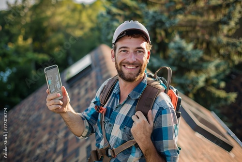 Smiling Roofer: Capturing Safety and Professionalism in Amateur Photography generative ai
