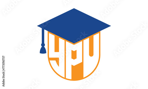 YPU initial letter academic logo design vector template. school college logo, university logo, graduation cap logo, institute logo, educational logo, library logo, teaching logo, book shop, varsity photo