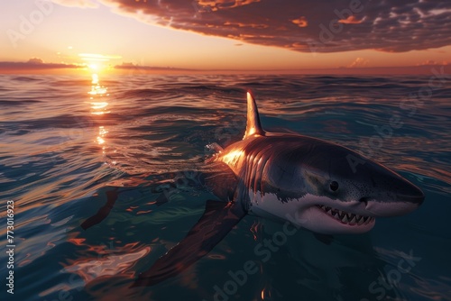 toothy shark emerges from the sea photo