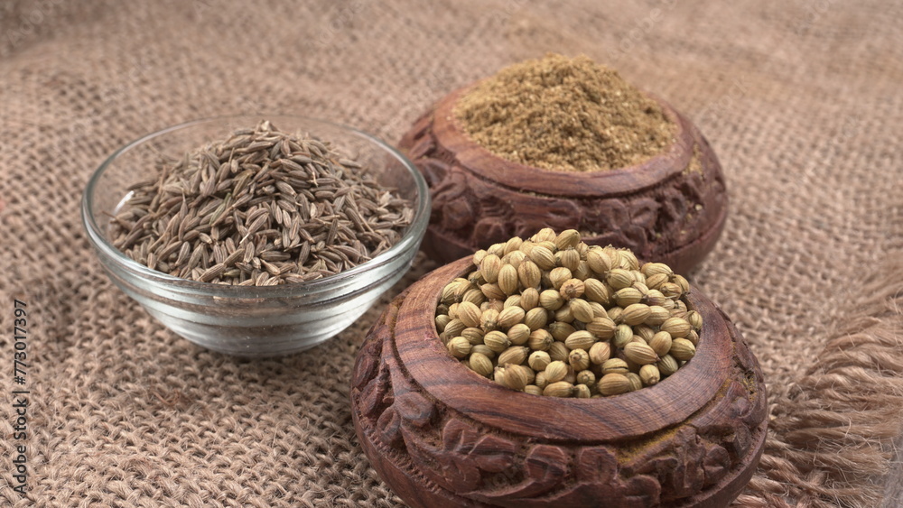 Coriander seeds and coriander Powdered, Indian Spices and herbs. Coriander seeds and coriander Powdered, Indian Spices and herbs.
