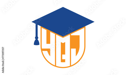 YQJ initial letter academic logo design vector template. school college logo, university logo, graduation cap logo, institute logo, educational logo, library logo, teaching logo, book shop, varsity