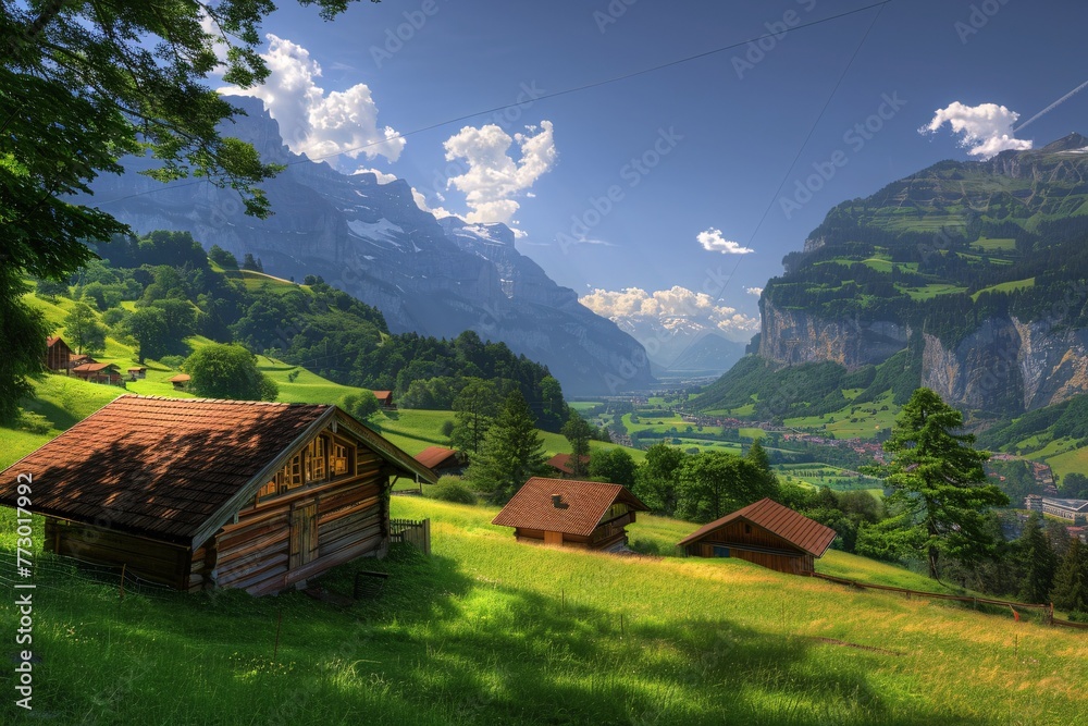 A picturesque mountain village with a rustic charm Generative AI