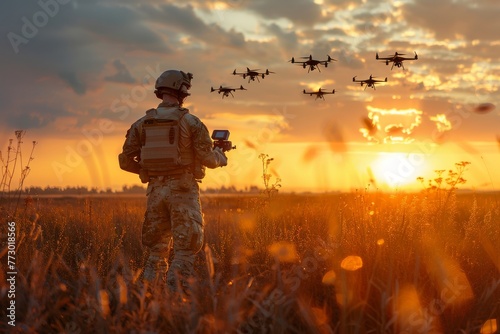 military soldier us army launches drone photo