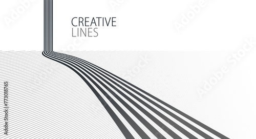 Future lines in 3D perspective vector abstract background, black and white linear composition, road to horizon and sky concept, optical illusion op art.