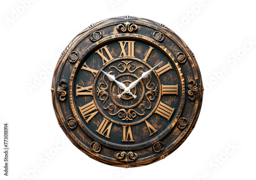 Antique Wall Clock On Transparent Background.