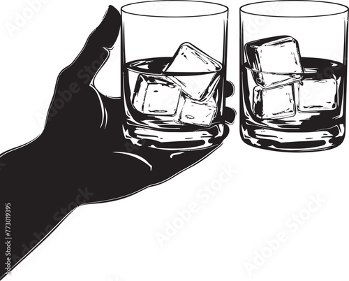 Bourbon Reverie Hand with Whiskey Glass Emblem Spirit Savor Vector Graphic Design