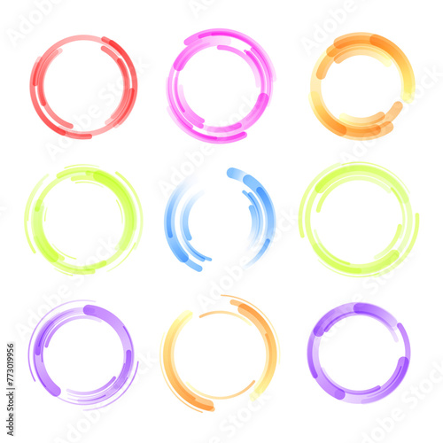 Set of colorful circle isolated on transparent background. Circular colored lines. Corporate, media, technology styles vector logo design template. Vector illustration
