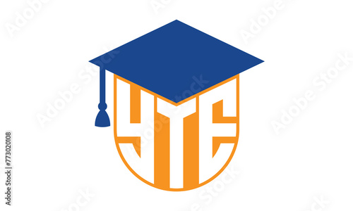 YTE initial letter academic logo design vector template. school college logo, university logo, graduation cap logo, institute logo, educational logo, library logo, teaching logo, book shop, varsity