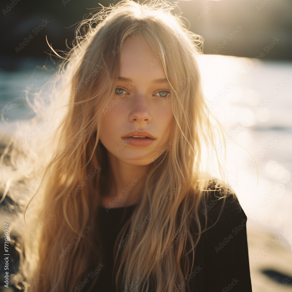 a woman with long blonde hair and a black shirt a woman with long blonde hair and a black shirt