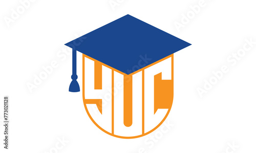 YUC initial letter academic logo design vector template. school college logo, university logo, graduation cap logo, institute logo, educational logo, library logo, teaching logo, book shop, varsity