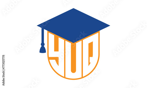 YUQ initial letter academic logo design vector template. school college logo, university logo, graduation cap logo, institute logo, educational logo, library logo, teaching logo, book shop, varsity