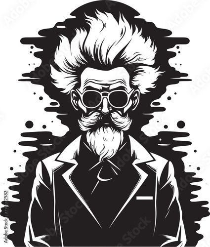 Creative Chemistry Vector Logo Graphics Brainwave Burst Mad Scientist Iconic Symbol