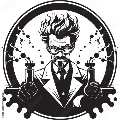 Brainwave Blueprint Scientist Emblem Emblematic Chemical Concoctions Vector Icon Graphics