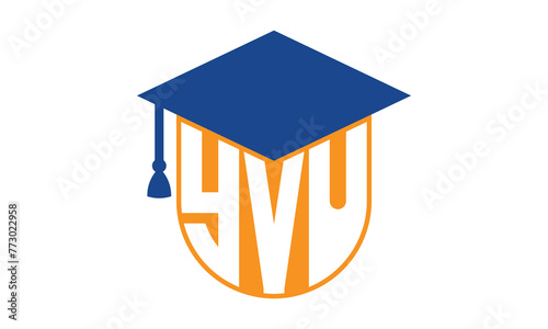YVU initial letter academic logo design vector template. school college logo, university logo, graduation cap logo, institute logo, educational logo, library logo, teaching logo, book shop, varsity
