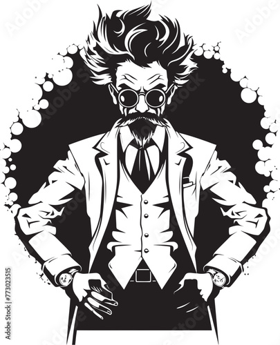 Biohazard Bombshell Mad Scientist Icon Design Quantum Quester Emblematic Mad Scientist Logo