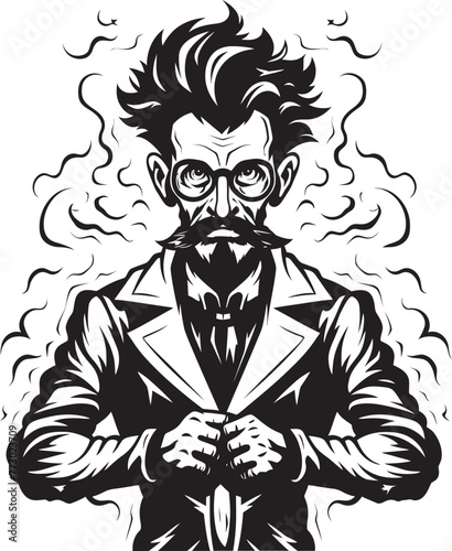 Biohazard Bombshell Iconic Logo for Mad Scientist Quantum Quester Mad Scientist Vector Emblem