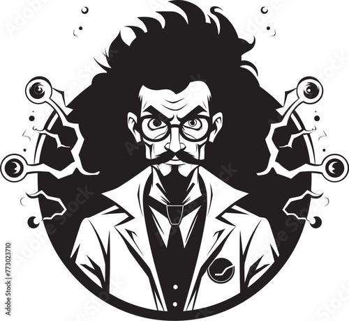 Robotic Rogue Emblematic Mad Scientist Logo Cybernetic Crusader Dynamic Mad Scientist Vector Icon